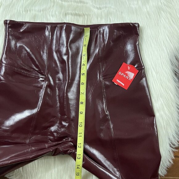 Spanx Women's Size Large Ruby Red Faux Patent Leather Leggings Pant - Picture 4 of 9